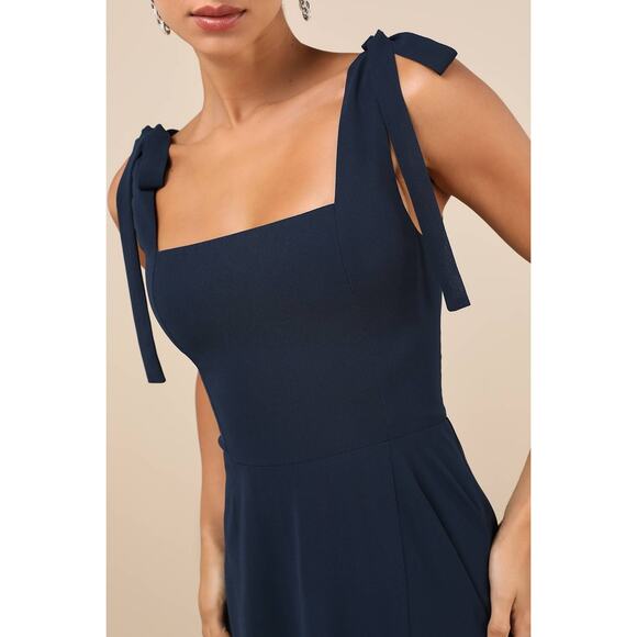 Lulus NWT Love Me Forever Navy Blue Tie-Strap Square Neck A-Line Maxi Dress XL - Picture 4 of 10
